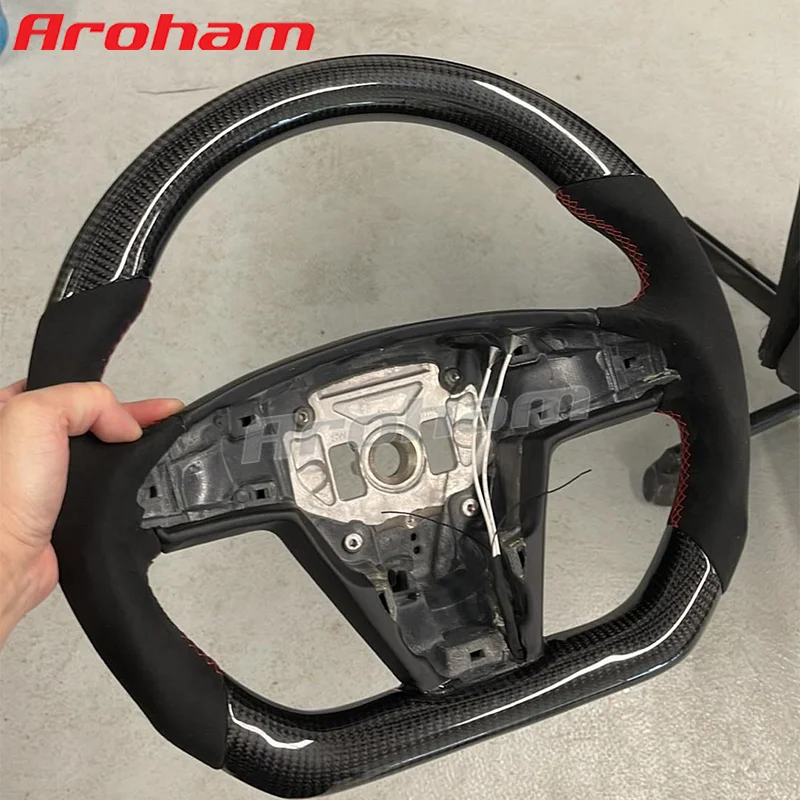 

Aroham High Quality Heating Carbon Fiber Steering Wheel With Alcantara Leather For Tesla Model S Model X 2022 2023 2024