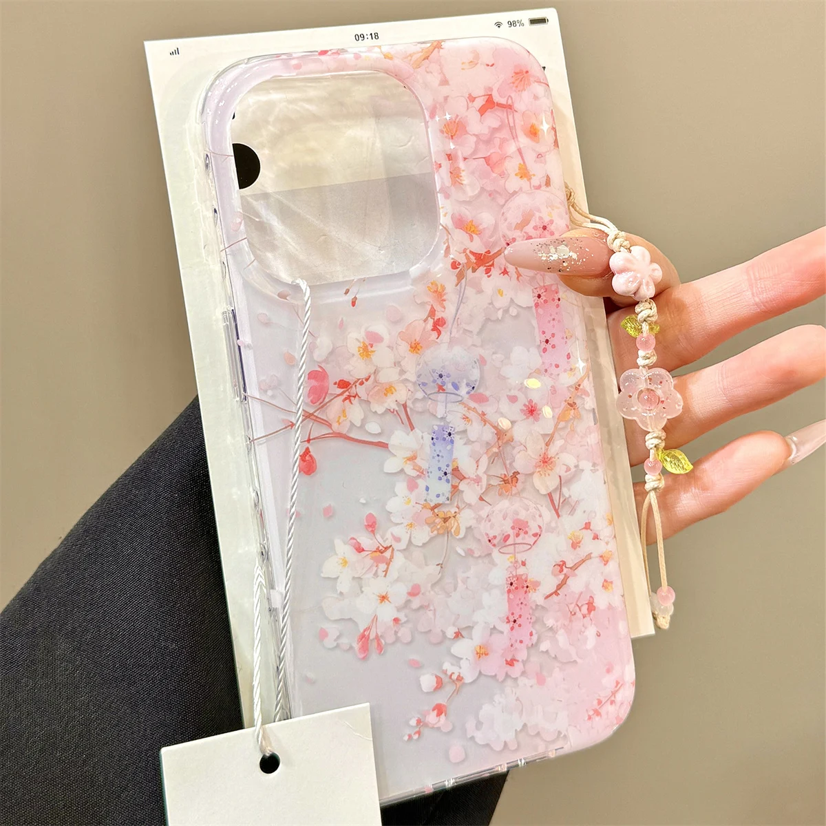 Funda de teléfono con carillón de viento Sakura para iPhone 16, 15, 14, 13, Pro Max, con colgante de flor 3D encantador, funda protectora trasera para niña