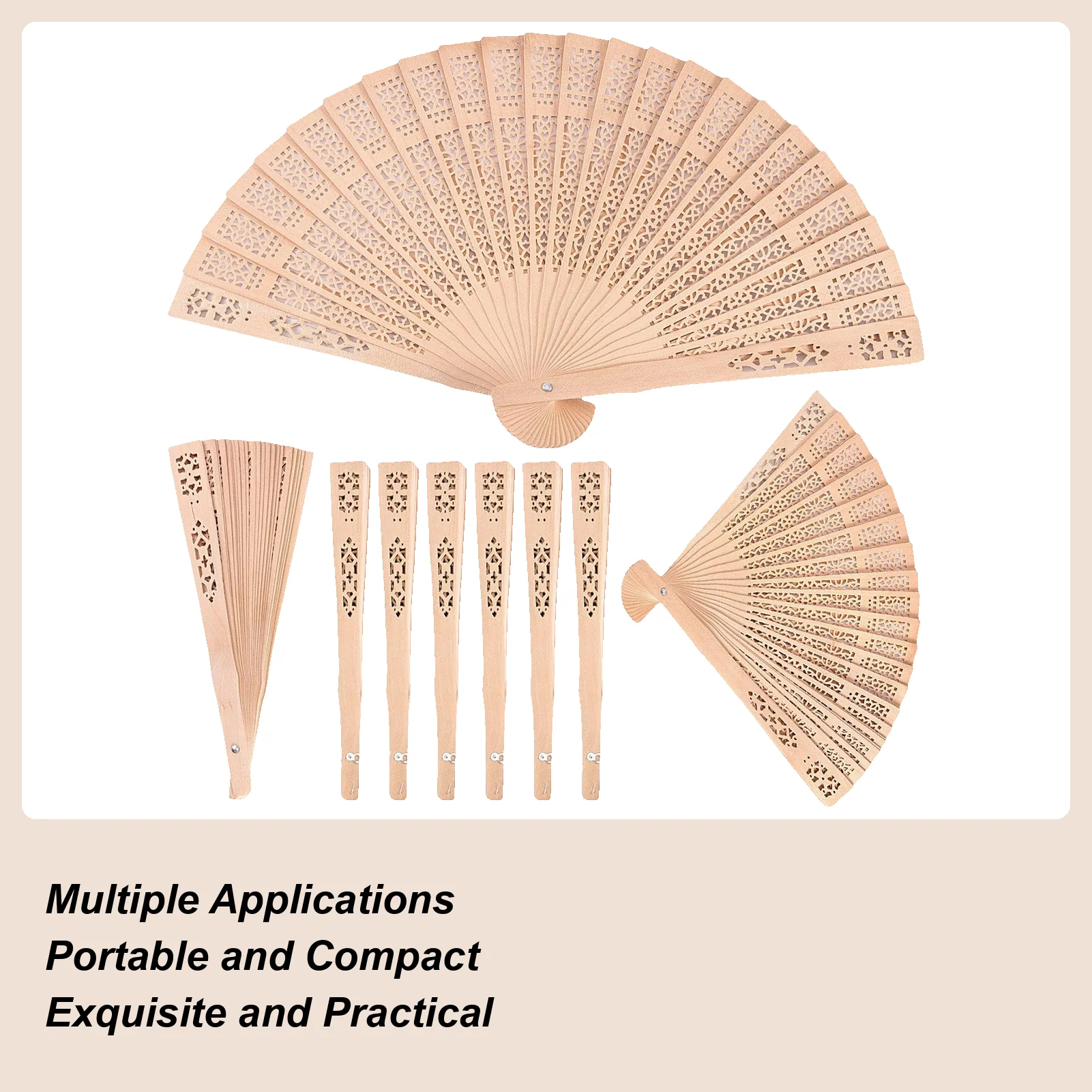 Chinese Sandalwood Scented Folding Hollow Wooden Fans Vintage Wooden Hand Held Fan Handmade Folding Fan Home Wedding Decor