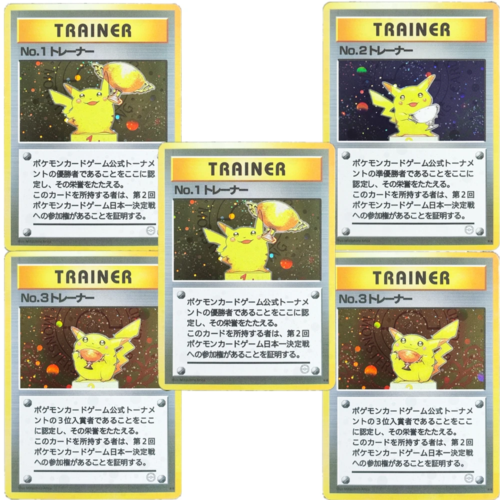 

DIY Pokemon 1999 PTCG Japanese Collection Cards TROPHY Champion PIKACHU Self Made Single Card Classic Game Anime Cards Gift Toys