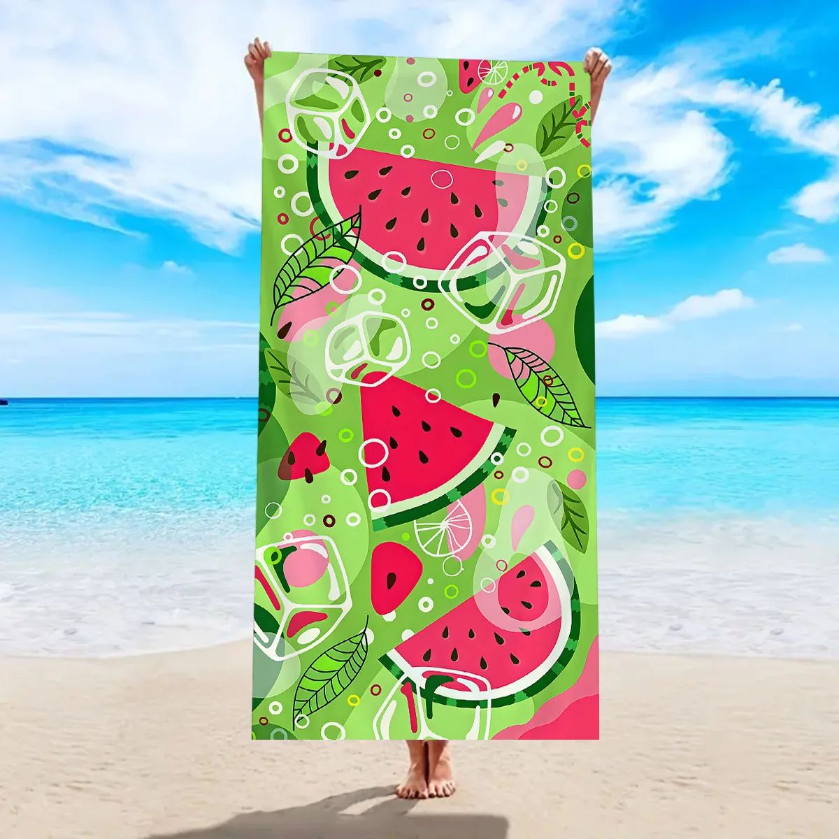 1pc Abstract Lemon Fruit Striped Pattern Beach Towel Ultra Fine Fiber Quick Drying Absorbent Outdoor Swimming Beach Towel