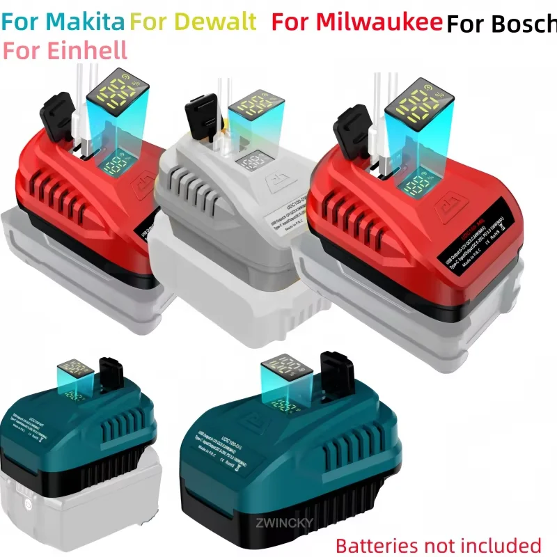 

Новый адаптер 100 Вт для преобразователей литий-ионных аккумуляторов Makita/Dewalt/Milwaukee/Einhell 18 В со светодиодным дисплеем и портом Type-C