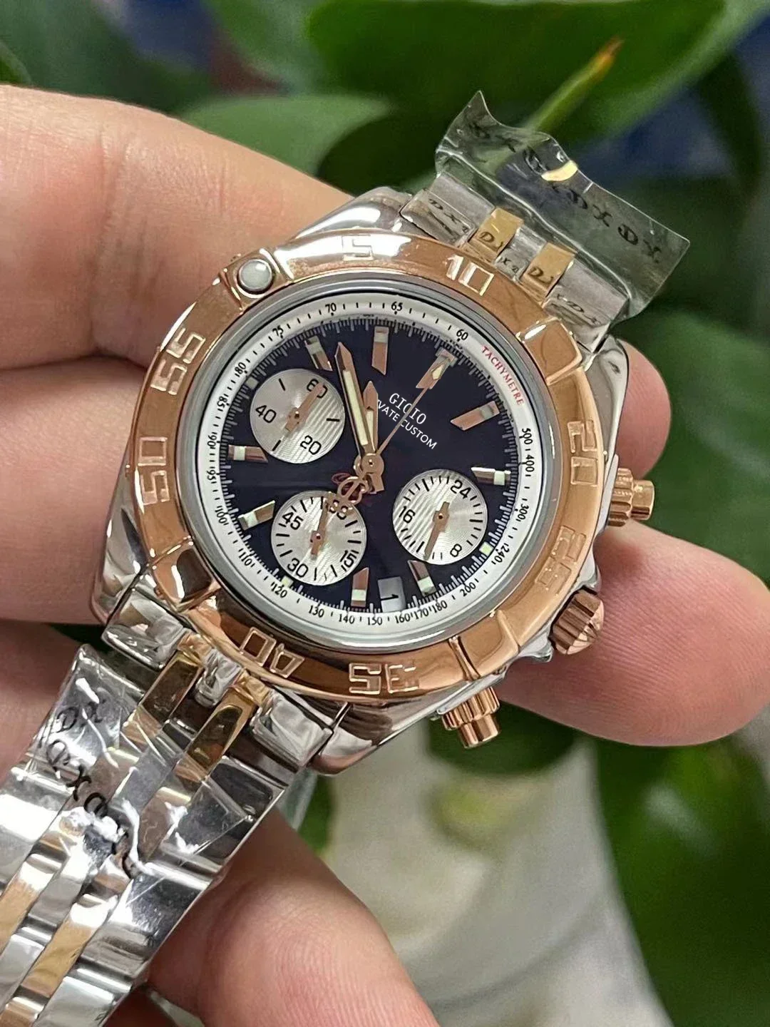 Luxury Women Quartz Chronograph Watch Sapphire Rose Gold Black Blue Stainless Steel Rotatable Bezel 35mm