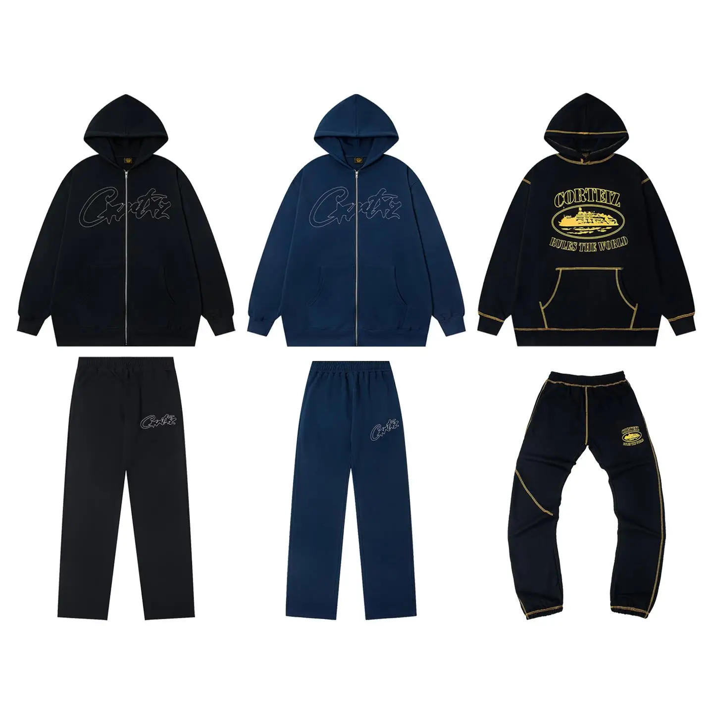 Conjunto de Moletom com Capuz Estampado Estilo Americano para Homens e Mulheres, Caimento Solto, Moda Outono