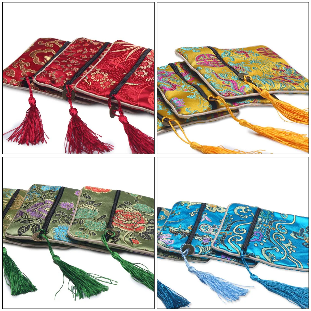 10 Pcs Zipper Jewelry Bag Gift Bags Chinese Style Pouch Wallet Wen Wan Jade Bracelet Storage Buddha Beads Brocade Miss