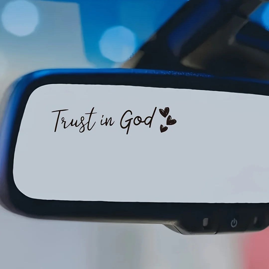 Trust In God Heart Shape Text Self Adhesive Stickers Inspirational Christian Decals For Car Rearview Mirror Glass Decor