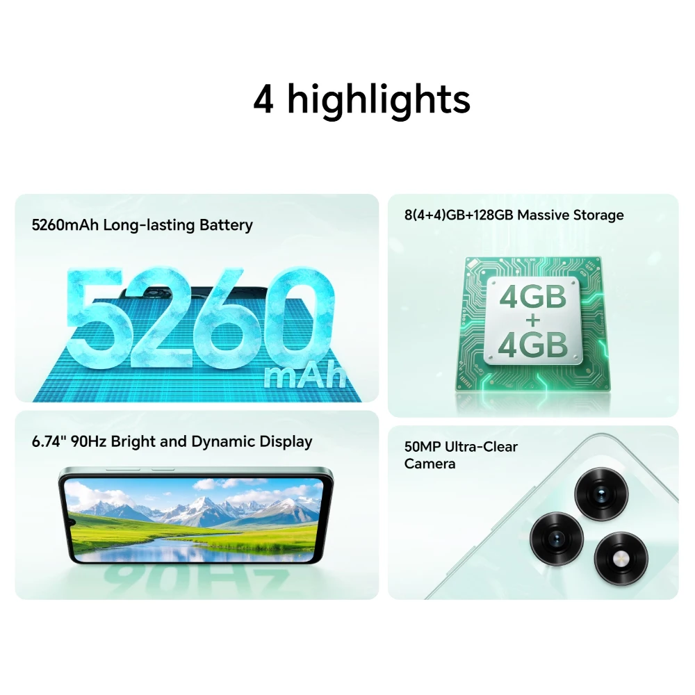 Versión EU HONOR X5c Plus, Teléfono Inteligente 4G, Pantalla de 6.74 Pulgadas con 90Hz y Protección Ocular, Cámara Principal de 50MP, Batería de 5260mAh, Procesador Octa-Core 3