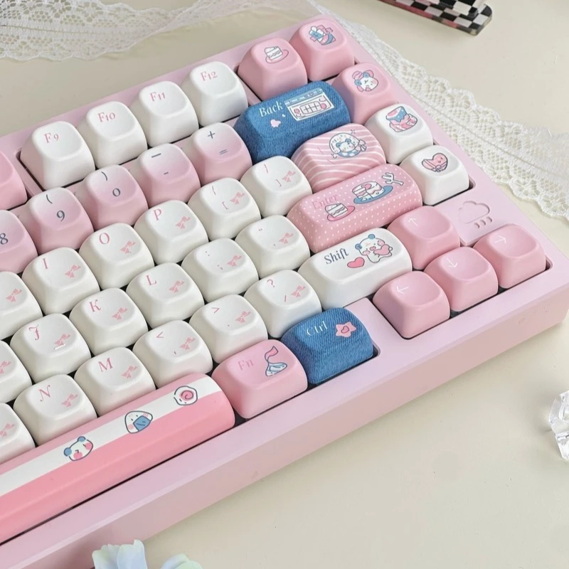 Pure Heartbeat SOA Height PBT Creative Keycaps 150keys Thermal Sublimation Cute Pink Mechanical Keyboard Keycaps Gifts