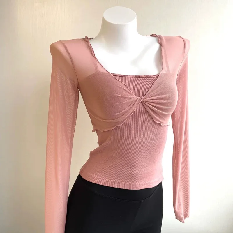 

Women Dance Tops Semi See Through Mesh Tops Long Bell Sleeve Tie Hem Party Tops Hrugs For Women Bolero Shrug Tie Front Cardigan