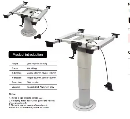 Applicable to Table Leg Aluminum Pneumatic Lifting Desk Leg with Sliding Frame & Rotating Base Plate for Boat Marine Trailer Car