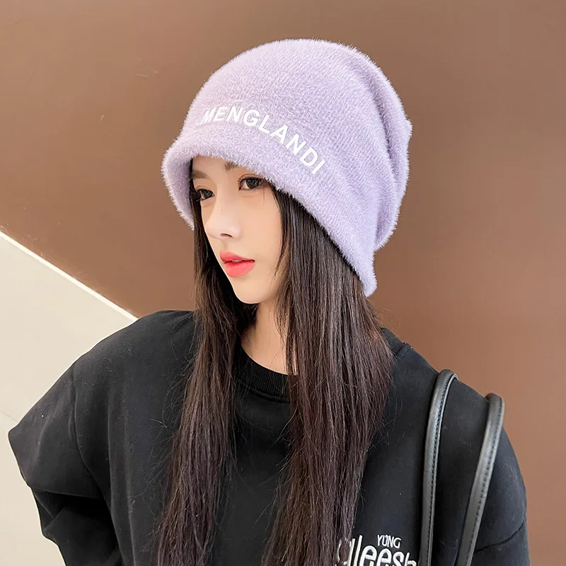 Brand Autumn Women\'s Beanie Hats Casual Solid Thickened Double Layer Slouchy Beanies for Ladies Fashion Knitted Skullies Beanies