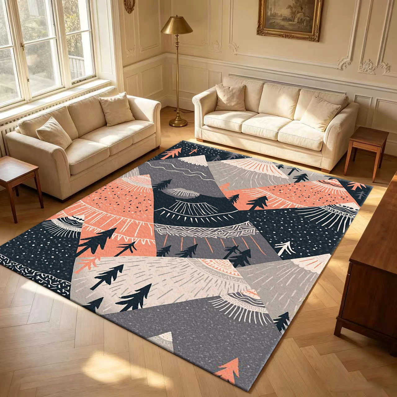 Boho Sun Arrow Mountain Patchwork Carpet carpet flooring Kids Room Decor Floor Rug
