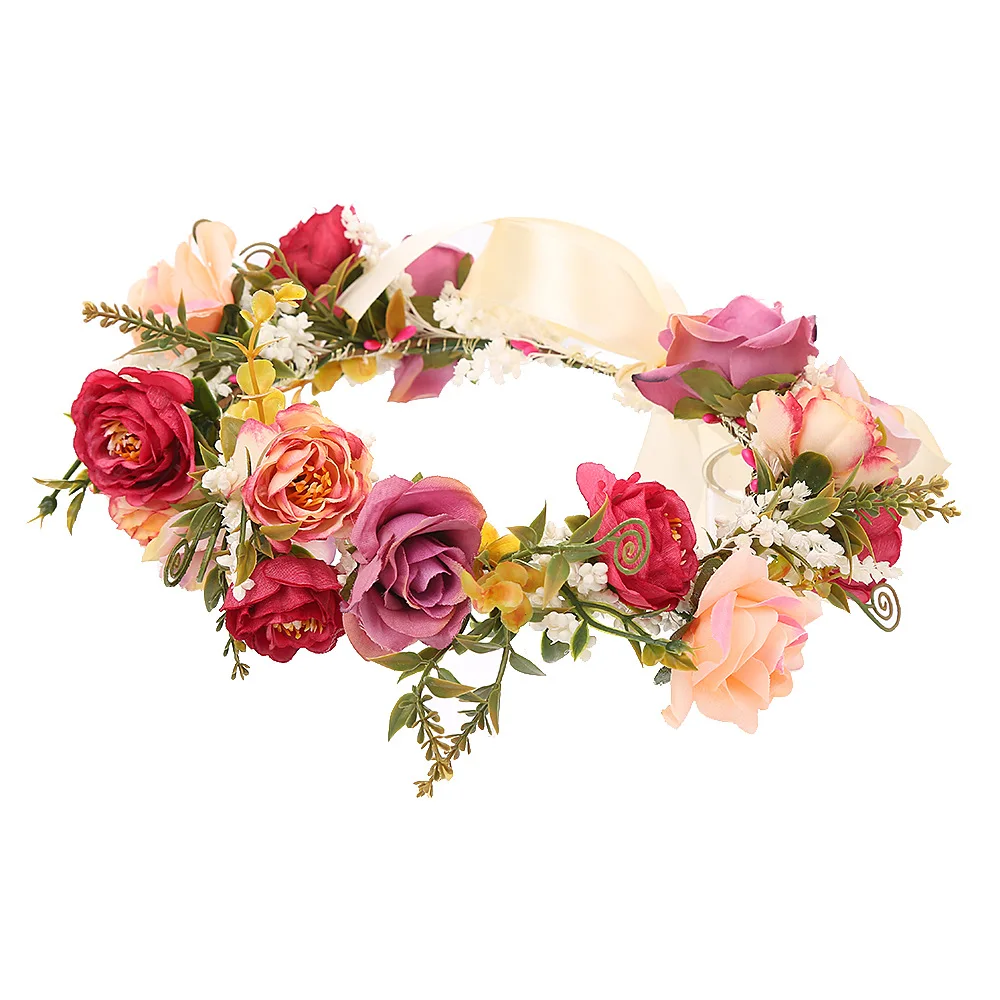 Frau Retro-Stil Kopfschmuck Heu Blume Krone Girlande Meer Urlaub Hochzeit Girlande Kamelie Kranz Krone Boho Haar Zubehör