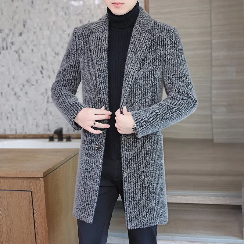 Winter Korean casual fashion mid length woolen coat high-end business handsome suit collar windbreaker