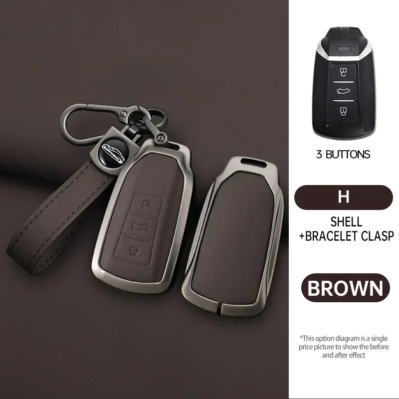 

For Dongfeng Scenery 580 Fengshen AX7 2024 - 3 Buttons Zinc Alloy Leather Key Case + Protector Shell Anti-Drop