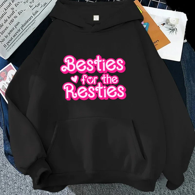 Trend Women Hoodie Besties for The Resties Print Women Pullover Hooded Sweat Shirts Long Sleeve Best Friends Fleece Sweatshirt