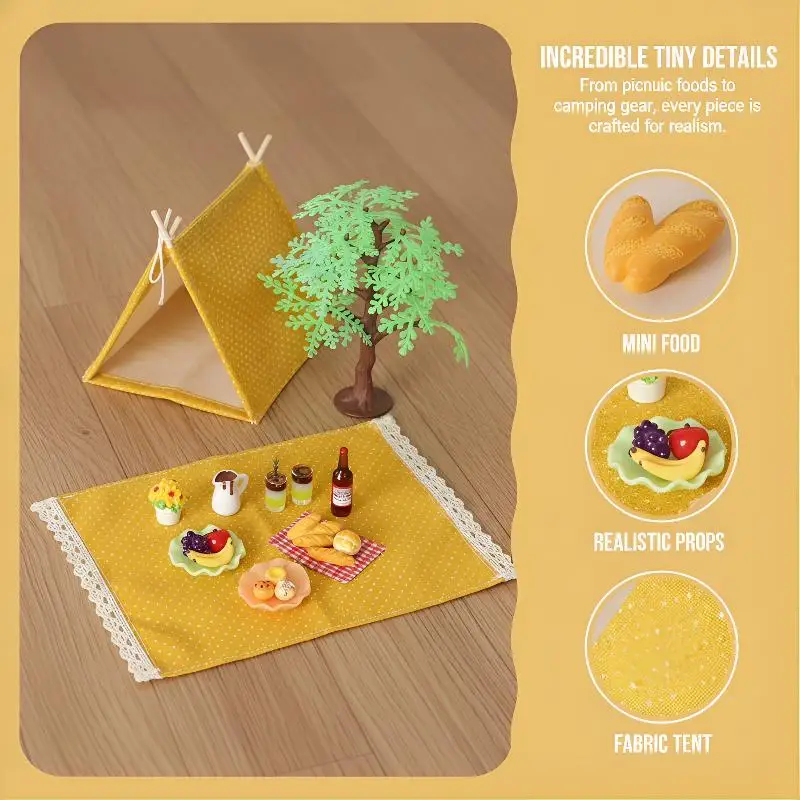 Ensemble de tentes de camping miniatures pour maison de poupée, échelle 1/12, accessoires de maison miniature DIY, kit de camping réaliste pour salle de jeux extérieure