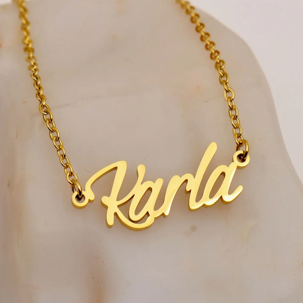 

AOLOSHOW Karla Name Necklace for Women Gold-Plated Stainless Steel Initial Pendant Collarbone Choker Jewelry