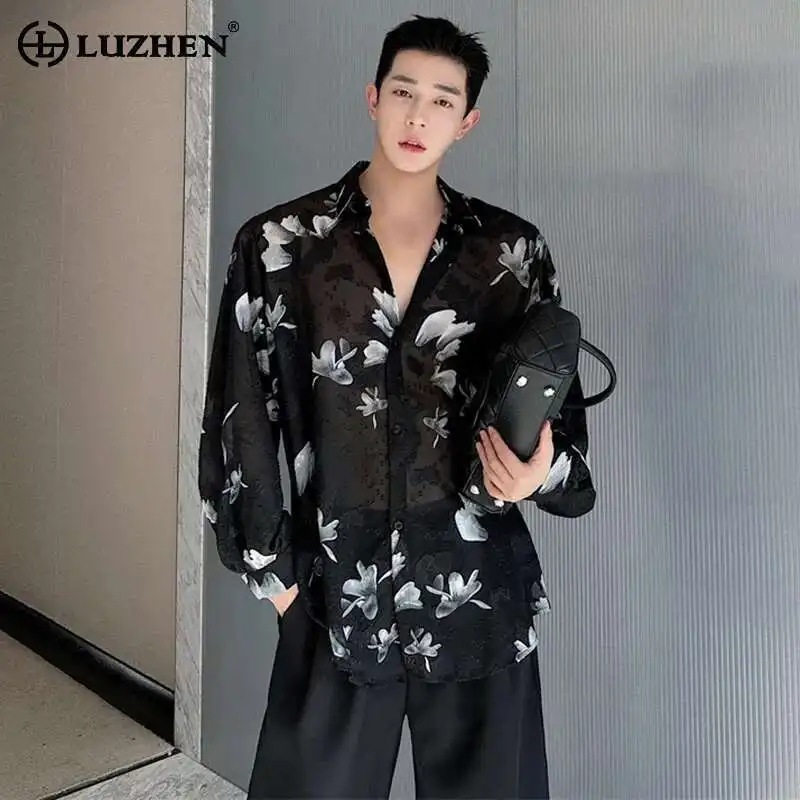 LUZHEN Design Sleeve Niche Long Fashion Shirts Printed Personalized Trendy Elegant Thin Korean High Quality Men's Blouses LZ8706