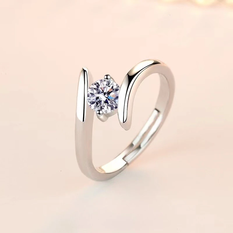 Women's 925 Sterling Silver Zircon Adjustable Engagement Ring, Elegant