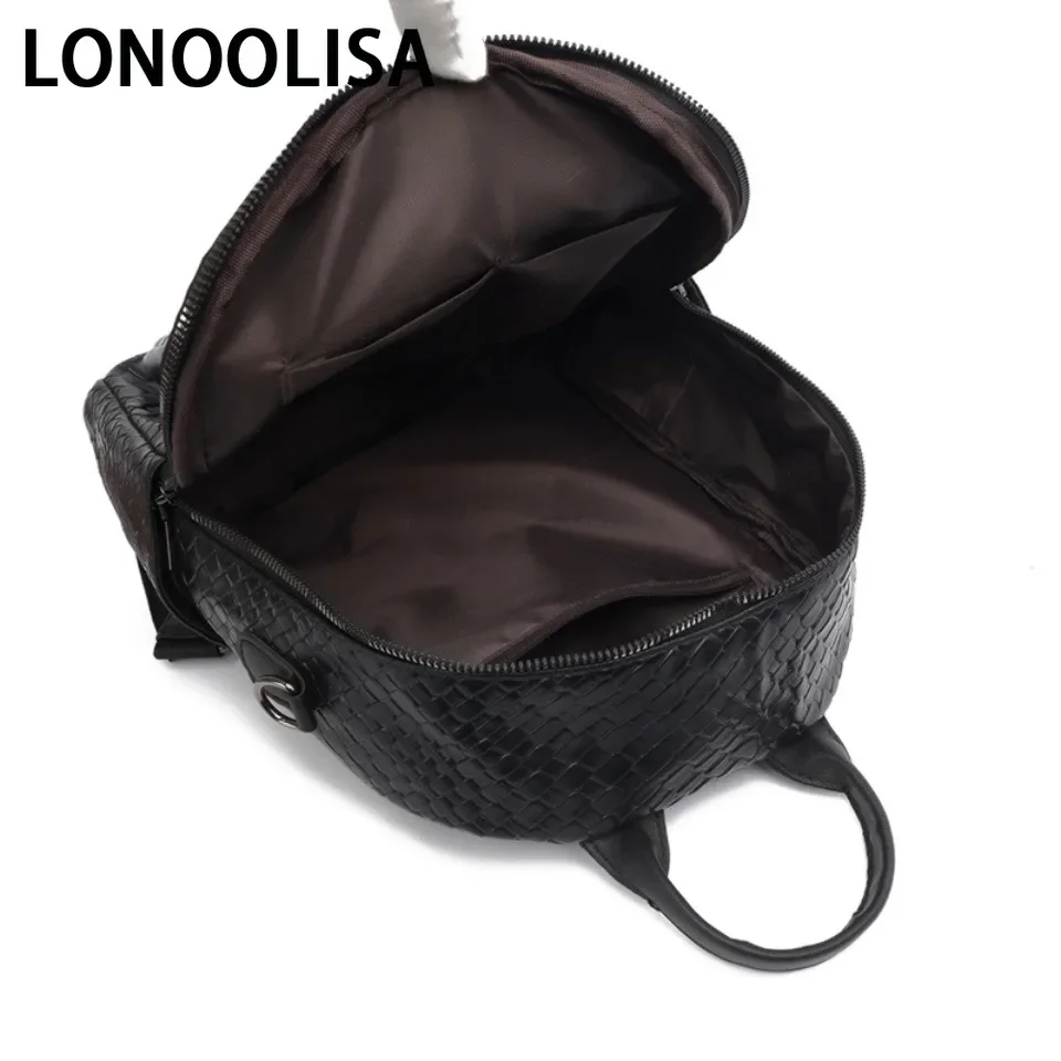 Women Soft Leather Backpack New Woven Pattern High Quality Leisure Travel Large Capacity Shoulder Bag Teenage Girls Black Sac