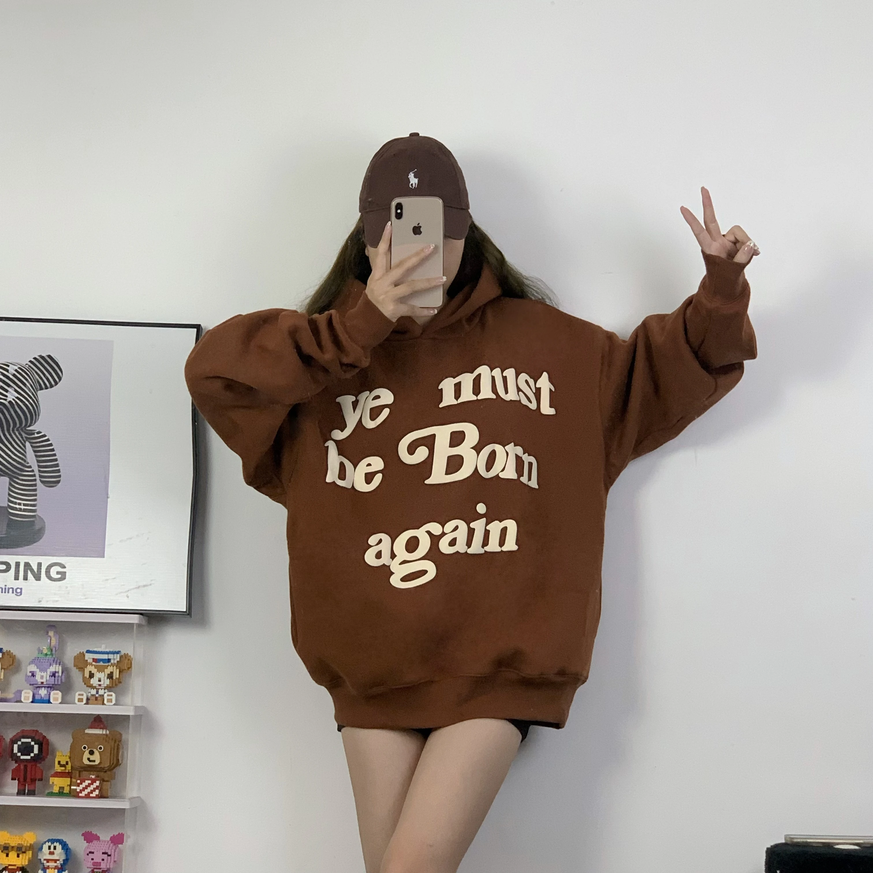 2023fw Puff Logo Ye Must Be Born Again Hoodie Men Women 1:1 Brown Kanye West Hoody Oversize Pullovers CPFM Sweatshirts