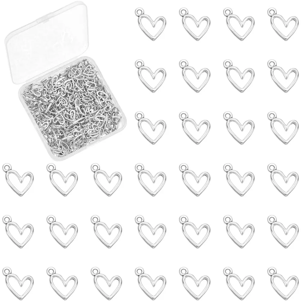 200Pcs Heart Charms Tibetan Heart Love Charms Cute Antique Silver Jewelry Charms for Keychains Earrings Bracelets kit