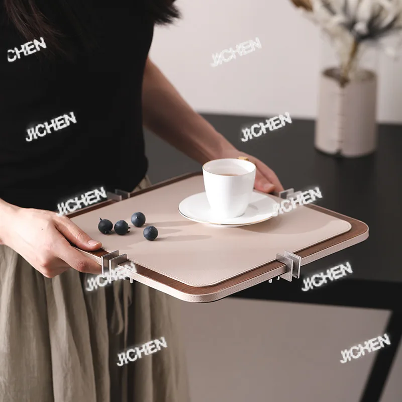 

Modern simple walnut leather square round tray storage creative ornament desktop