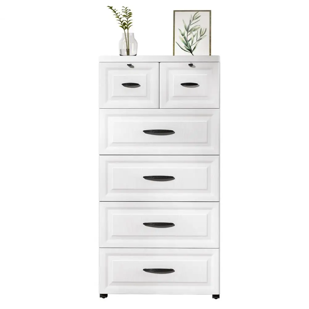 Living Room Cabinets 5-Tiers White Closet Storage Organizer With Locker Large Capacity Strong Load Bearing Stackable Bins