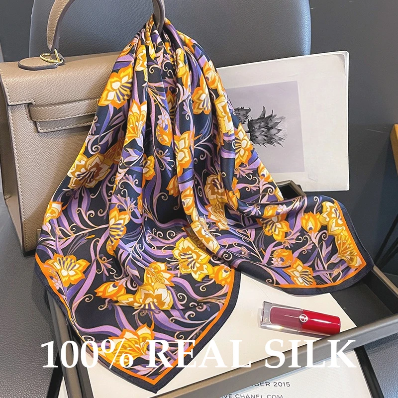 

100% Real Silk Scarf for Women Shawl Wrap Foulard Scarves Pashmina Female Fashion Hijab Bandana Bufanda Poncho Square Kerchief
