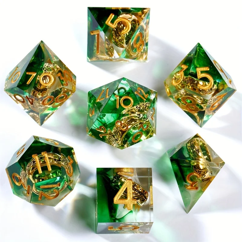 7-piece set of Dnd dice - Dragon and Dungeon polyhedral resin ring dice - Perfect D&D gift - includes D20, D12, D10, D8, D6, D4 