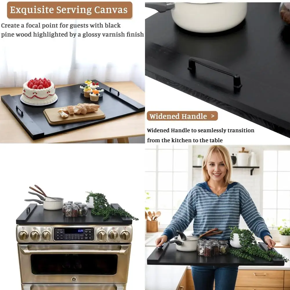 

Черная деревянная крышка для плиты с ручками для газовых и электрических плит, крышка для кухонной стойки, разделочная доска