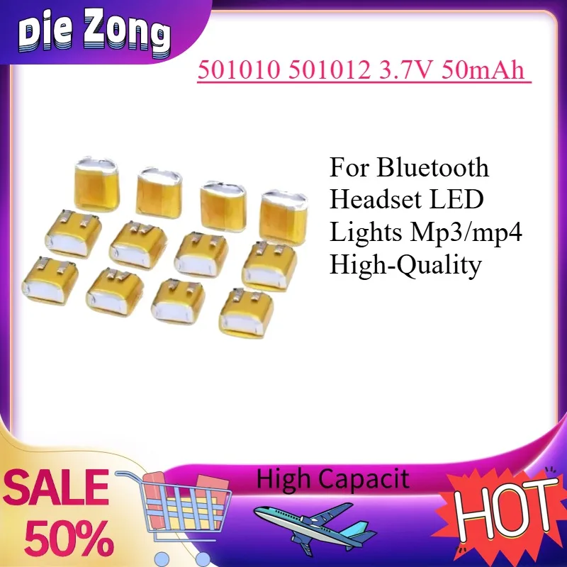 3.7V 50mAh New 6-20pcs 501010 501012  Lipo Rechargeable Polymer Batteries for Bluetooth Headset LED Lights Mp3/mp4 High-Quality