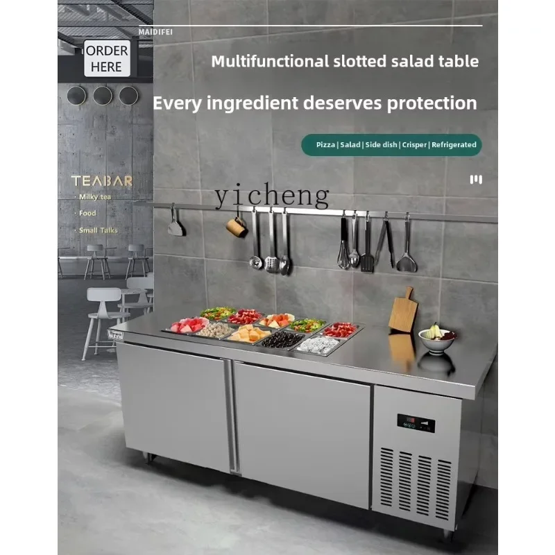 D17-2 Slotted Salad Table Fresh-keeping Workbench Fruit Fishing Display Cabinet Commercial Refrigerated Air-cooled Refrigerator