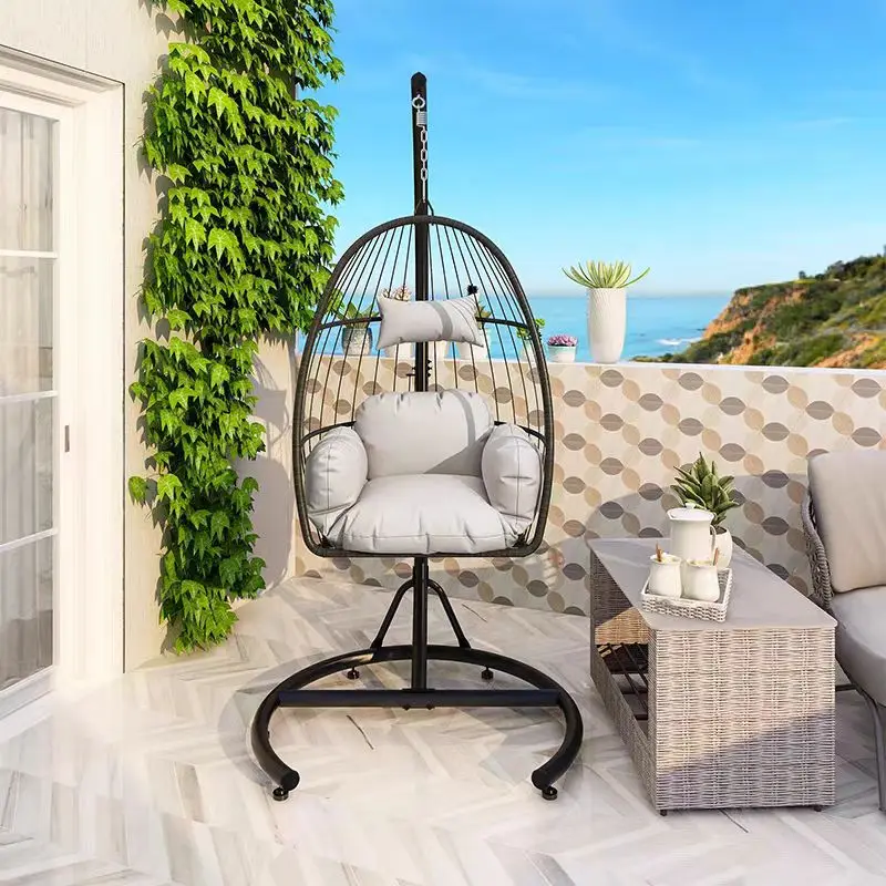 2026 Modern Comfortable Courtyard Garden Outdoor Furniture Egg Hanging Chair Swings Rocking Metal Rocker for Balcony and Patio U