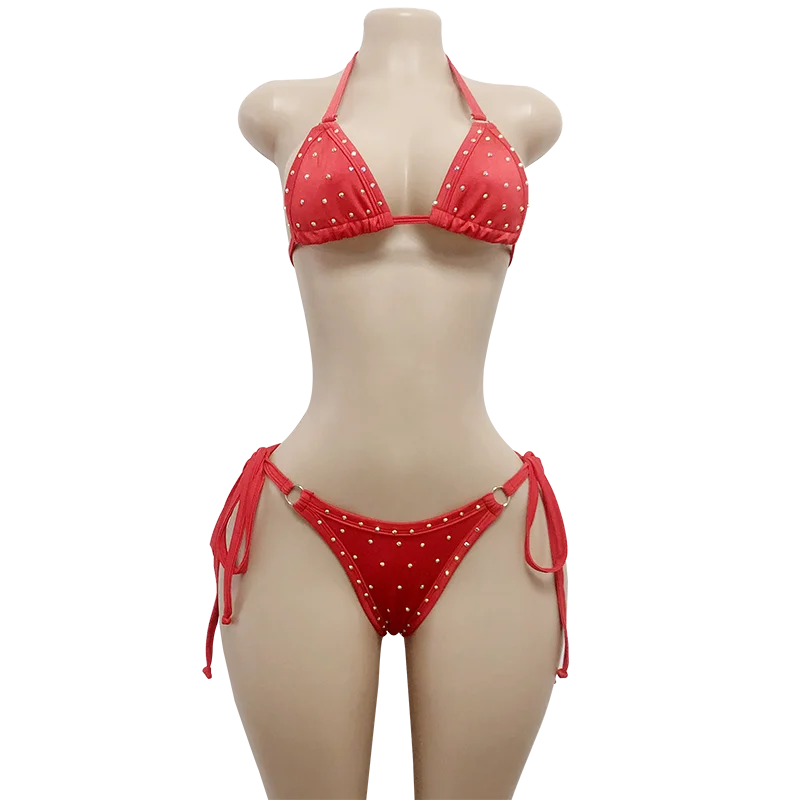 

Hope&Win Ladies Sexy Exotic Dancewear White AB Rhinestone Women Bikini Top Silver Buckle Two Pieces Nylon for Ballroom