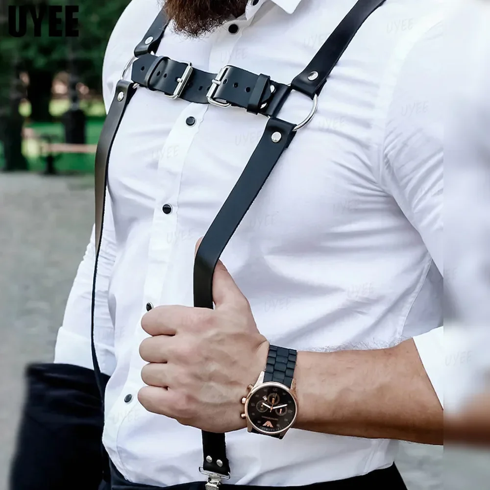 UYEE Vintage Men's Suspender PU Leather Brace Male Strap For Women Wild Leisure Casual Belt Shirt Suspenders Jeans Accessories