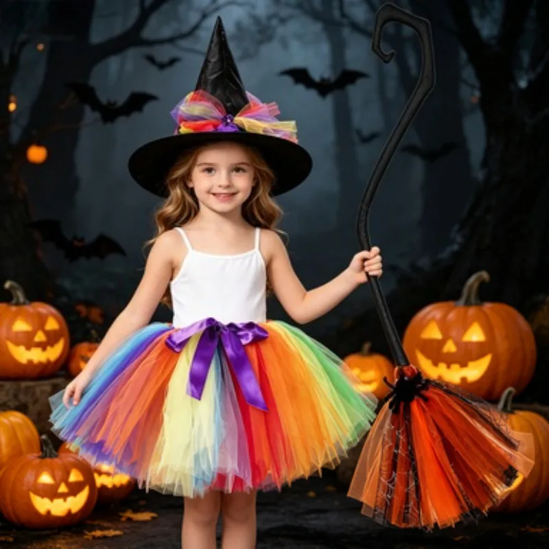 

Witch Tulle Tutu Skirt, Cosplay Dress Up Outfit with Pointed Hat for Halloween Carnival, Holiday and Themed Party Occasions