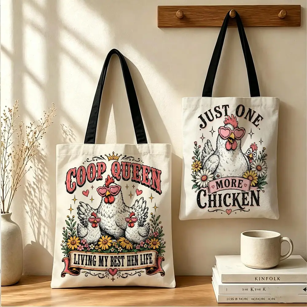 Oops I Got Another Chicken Storage Bags Large Capacity Canvas Tote Bag Double-Sided Print Shoulder Handbag for Daily Shopping