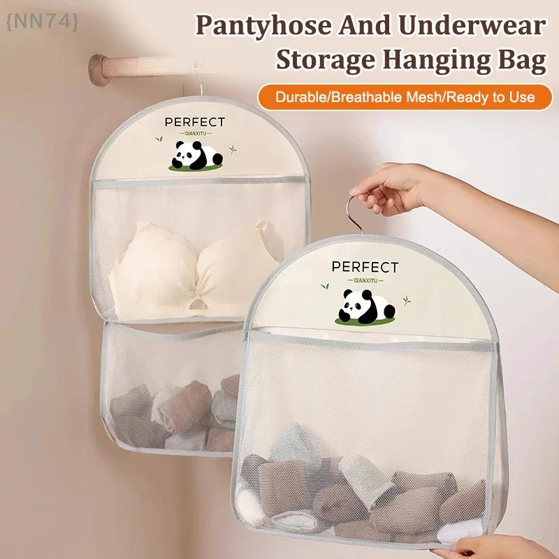 【Nr.: Mehrschichtige Kleiderschrank-Organizer-Tasche – atmungsaktives, sichtbares Netzdesign mit Haken für die Aufbewahrung von Socken und Unterwäsche