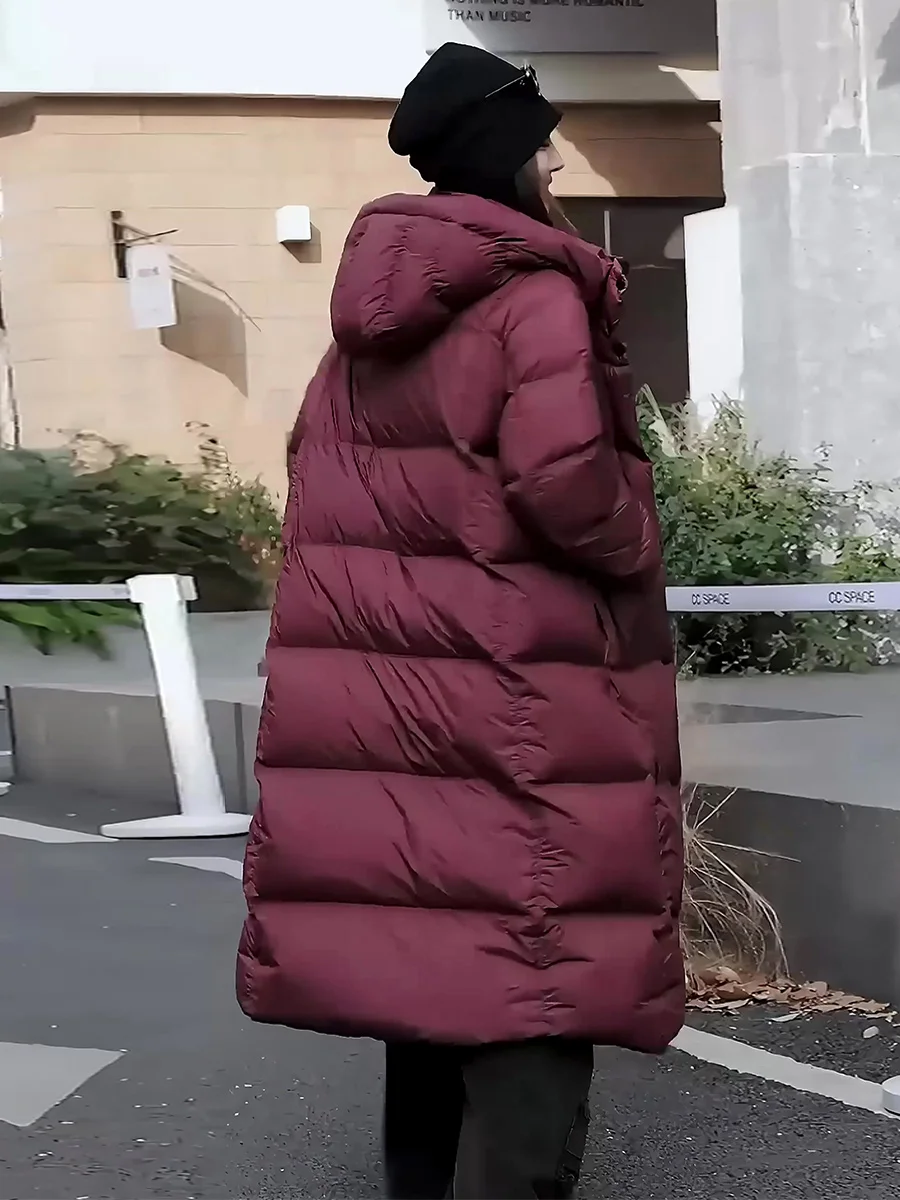 Ultra-Thi Warm down Jaet Women's Winter Coat Long Hooded Stand-Collar Knee-Length Outerwear for Extreme Cold Weather