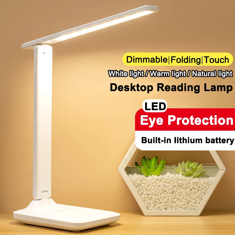 

LED Eye Protection Desk Lamp Touch Foldable USB Rechargeable 3 Gear Dimming Bedside Table Lamps for Desktop Reading Night Lights