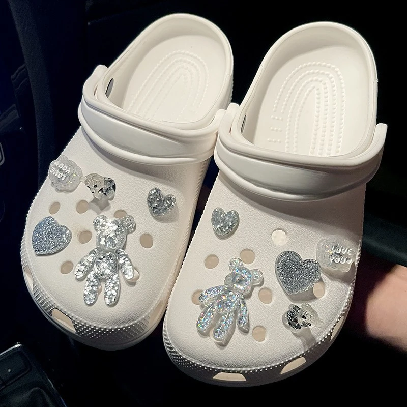 New Elegant Women DIY Hole Shoes Charms for Cute love bears shoes Accessories White All-match Shoe Decorations Fashion Bundle