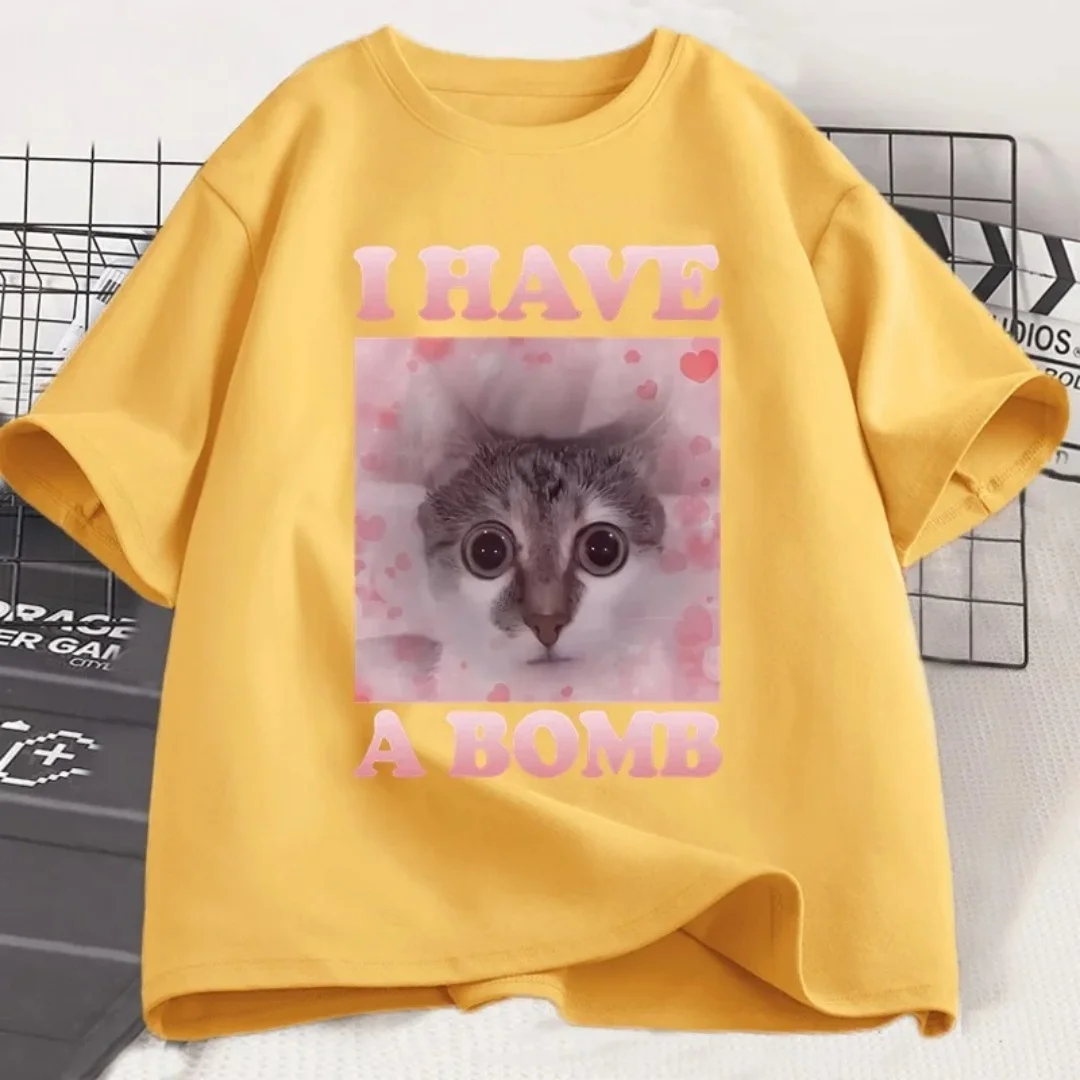مثيرة للاهتمام القط الرموز التعبيرية الجرافيك تي شيرت الصيف موضة الترفيه الراقية تنوعا القطن الخالص الرجال والنساء Y2K تي شيرت