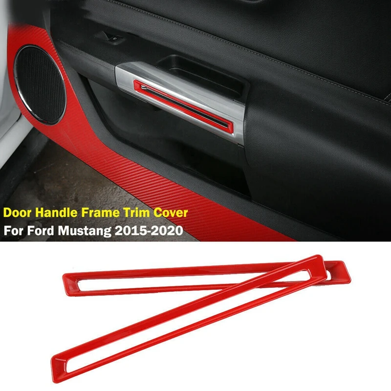 NEW-2PCS ABS Car Interior Door Storage Box Handle Decoration Ring Cover Trim For Ford Mustang 2015-2019 Car Styling Red