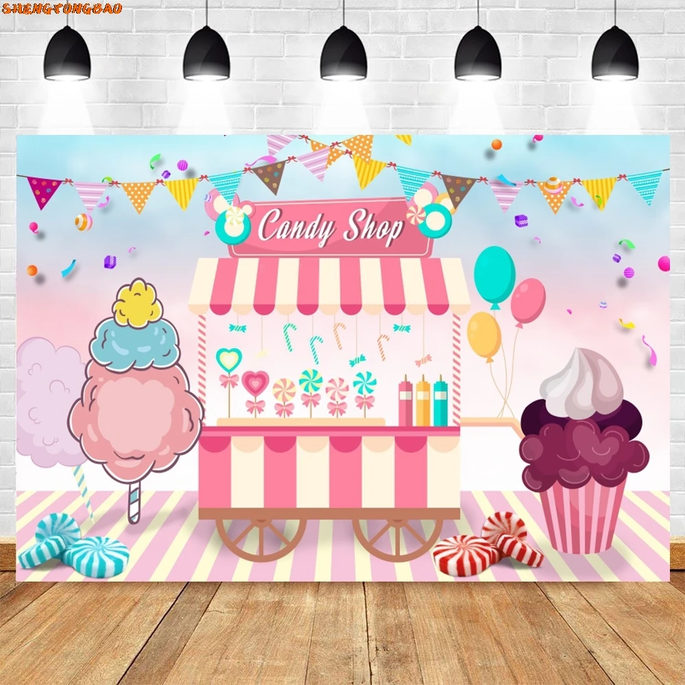 Donuts Birthday Party Backdrop Ice Cream Cupcake Candy Syrup Princess Girls Sweet One Photo Photography Background Decor Banner