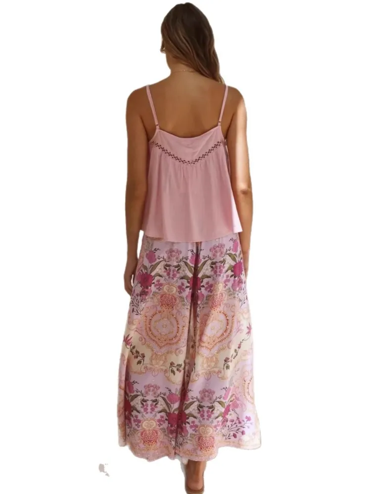 Pantalones palazzo bohemios para mujer, pantalones de pierna ancha para Yoga, cintura con lazo, pantalones para cubrir la playa, pantalones sueltos suaves y transpirables, verano 2026