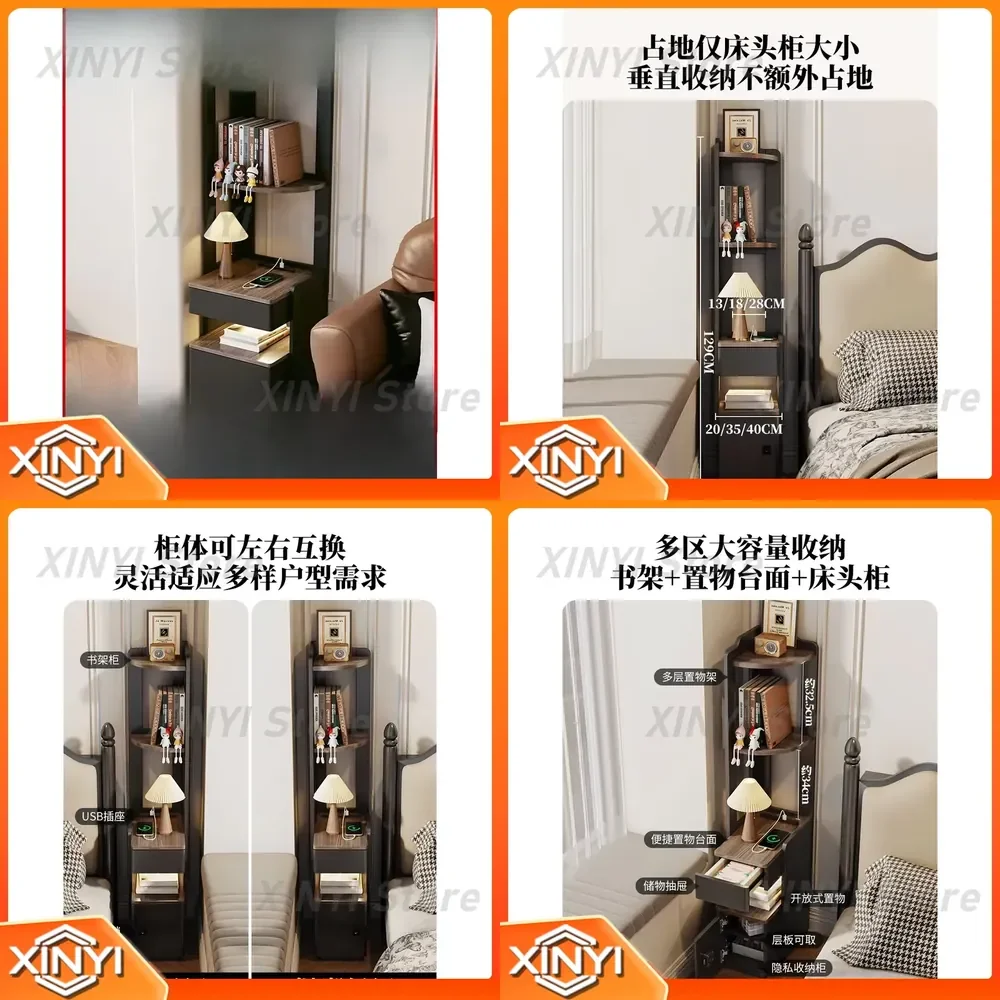 Multifunctional Corner Cabinet Storage for Living Room with Bookshelf Narrow Crevice Cabinet Lock Safe Sofa Side Organizer