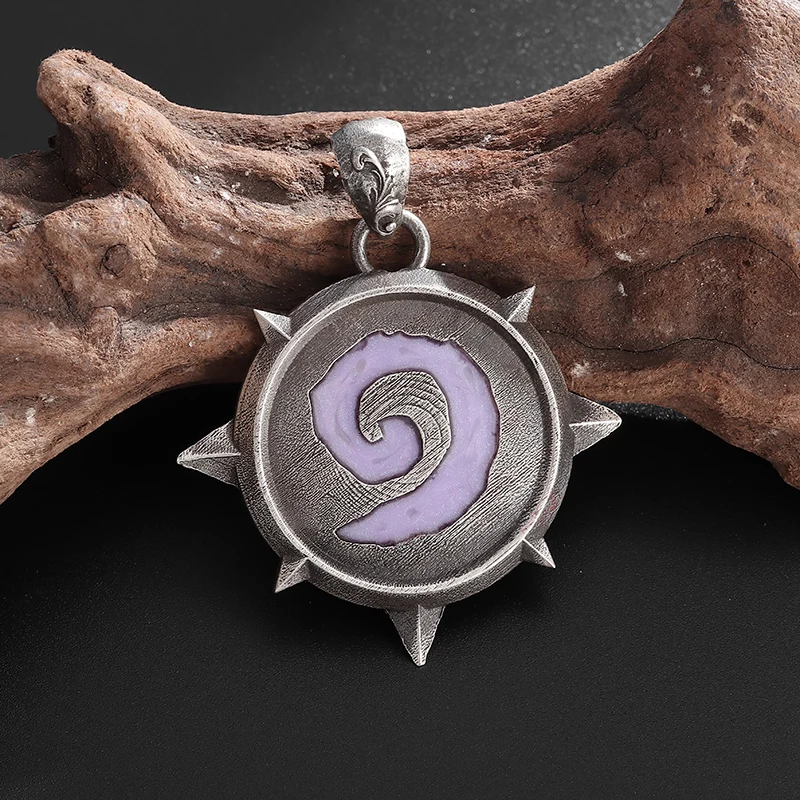 Retro Fashion Circle Card Purple Rune Hearthstone Pendant Necklace for Men and Women Versatile Party Street Jewelry Gift