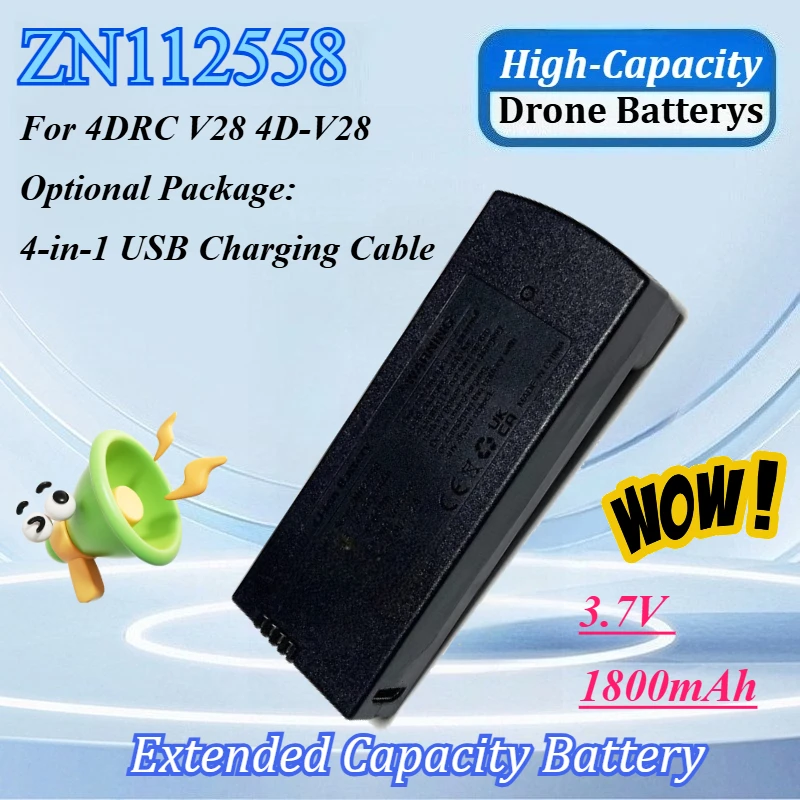 

High-Capacity 3.7V 1800mAh Drone Battery for 4DRC V28 4D-V28 FPV RC Quadcopter with USB Charging Cable Drone Accessory